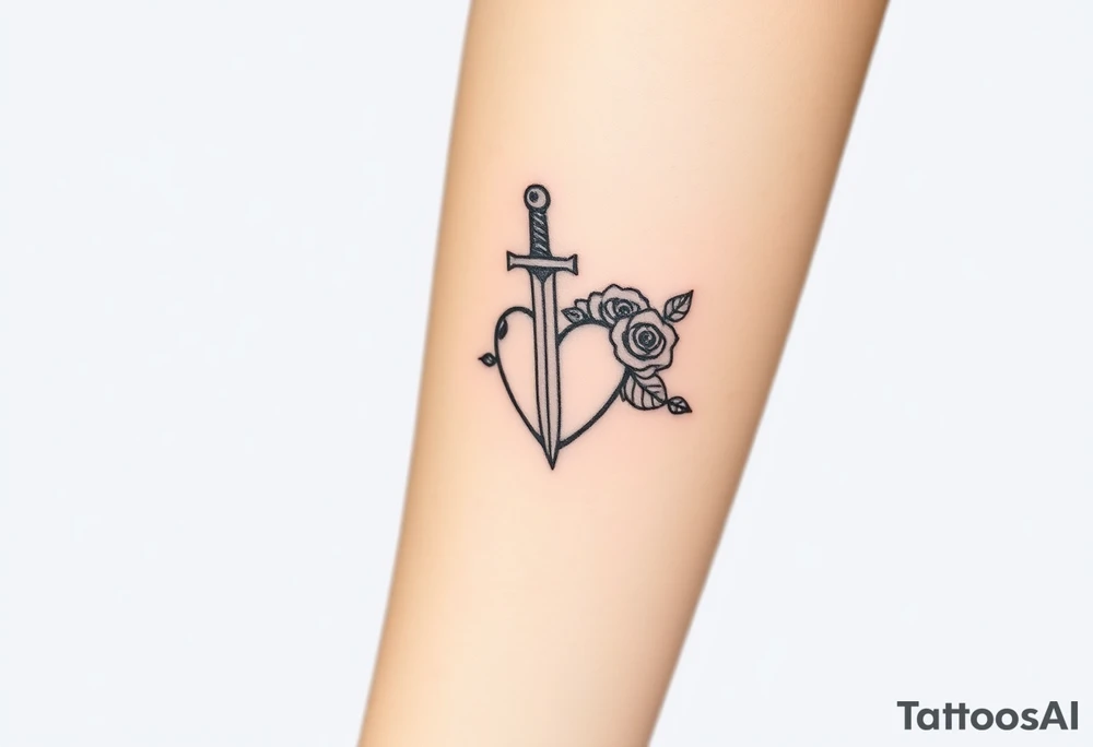 dagger piercing a heart with roses tattoo idea