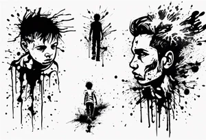 Paint splash drawing a lost boy walking alone tattoo idea