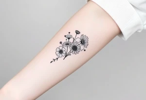 Small flower bouquet with order of flowers, daisy, cosmo, poppy, chrysanthemum, cosmo tattoo idea