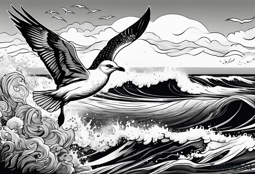 Sea view with seagull tattoo idea