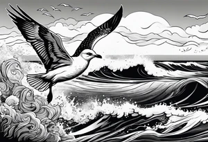 Sea view with seagull tattoo idea