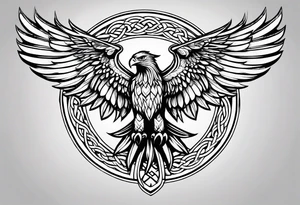 Simple celtic Eagle with wings spread upwards linework tattoo idea