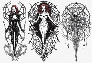 Black widow queen tangled web tattoo idea