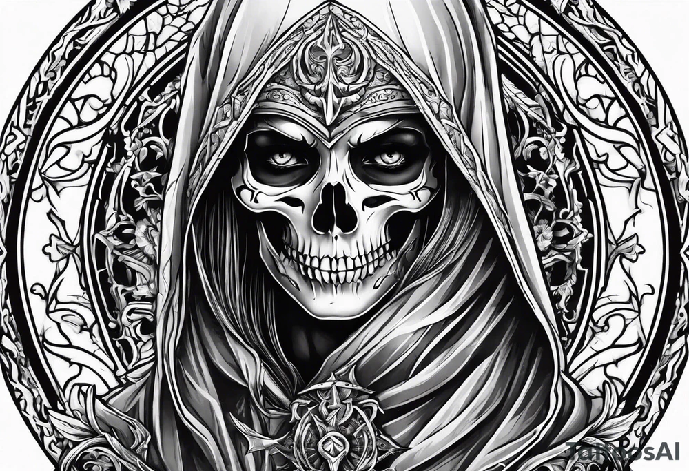 lady skeleton grim reaper satan tattoo idea