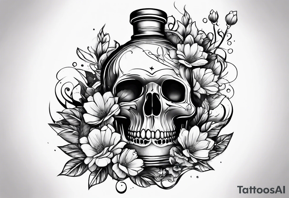 Broken potion bottle and flowers tattoo idea