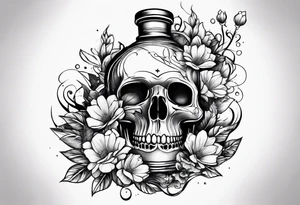 Broken potion bottle and flowers tattoo idea