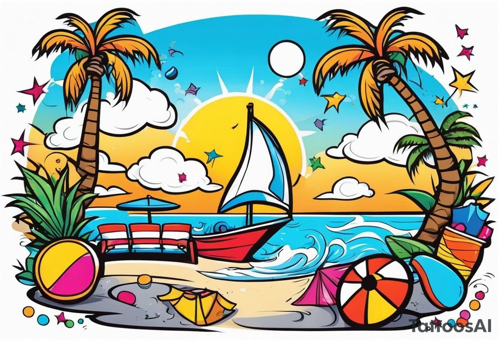 beach party scene tattoo idea