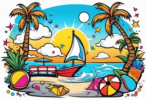 beach party scene tattoo idea
