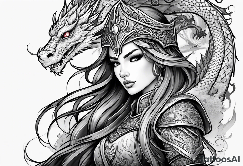 warriors princess with dragon partner tattoo idea