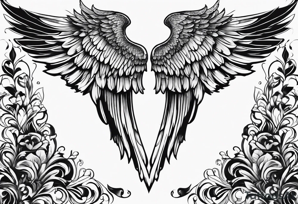 angel wings with names tattoo idea