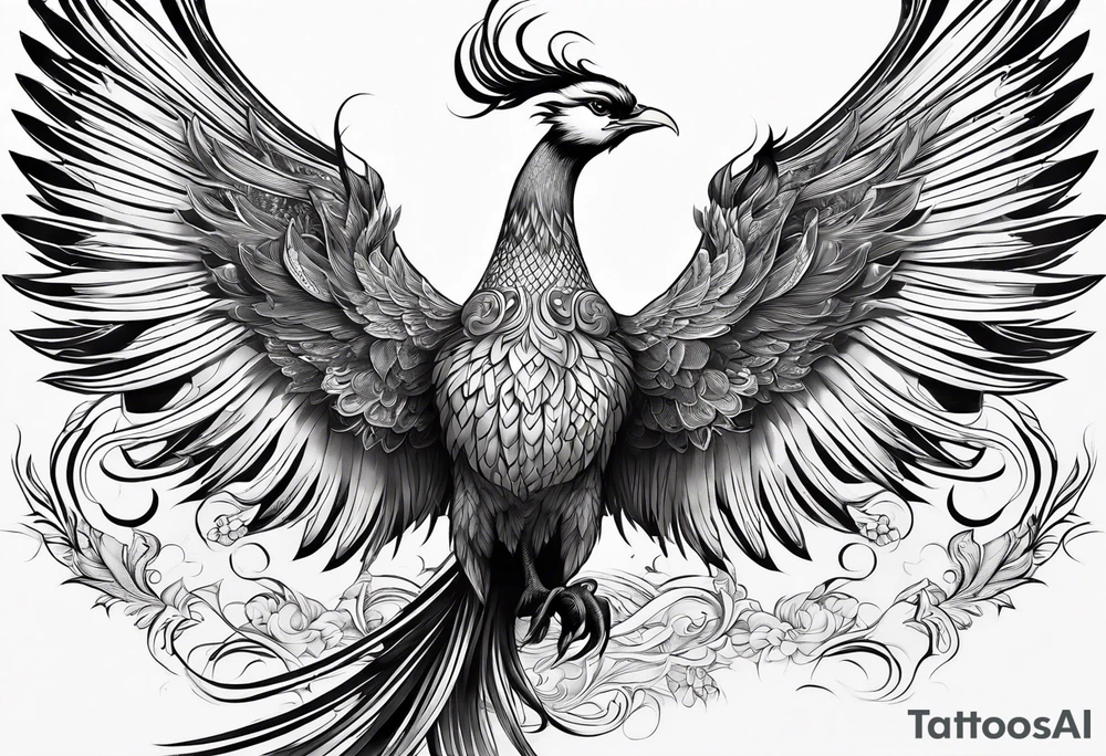 asian elegant phoenix
with a long neck, with no wings, graceful tattoo idea