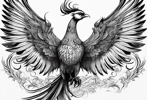 asian elegant phoenix
with a long neck, with no wings, graceful tattoo idea