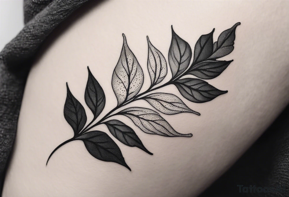 Create a delicate tattoo with beautiful flowing and delicate leaves in fineline minimalistic style tattoo idea