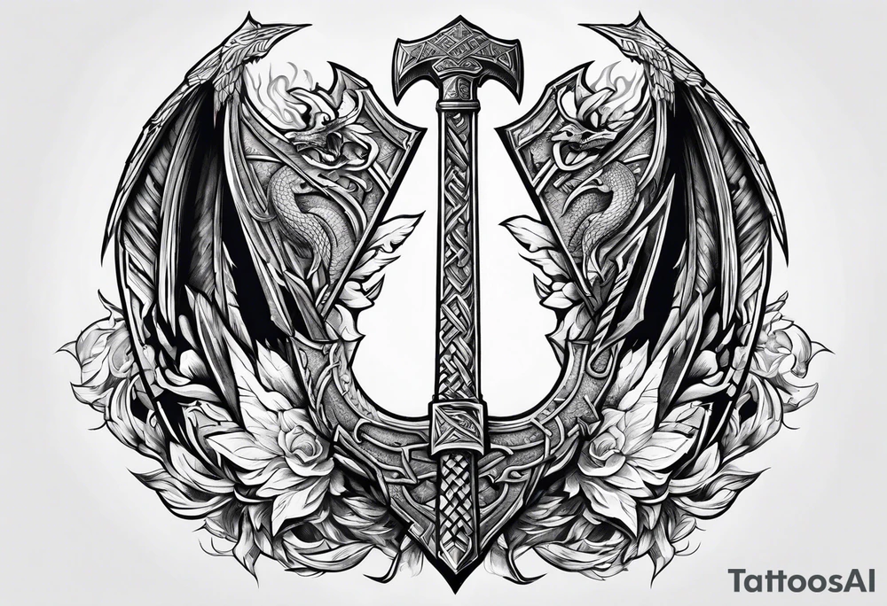 Valhalla valknut sword axe Dragon tattoo idea