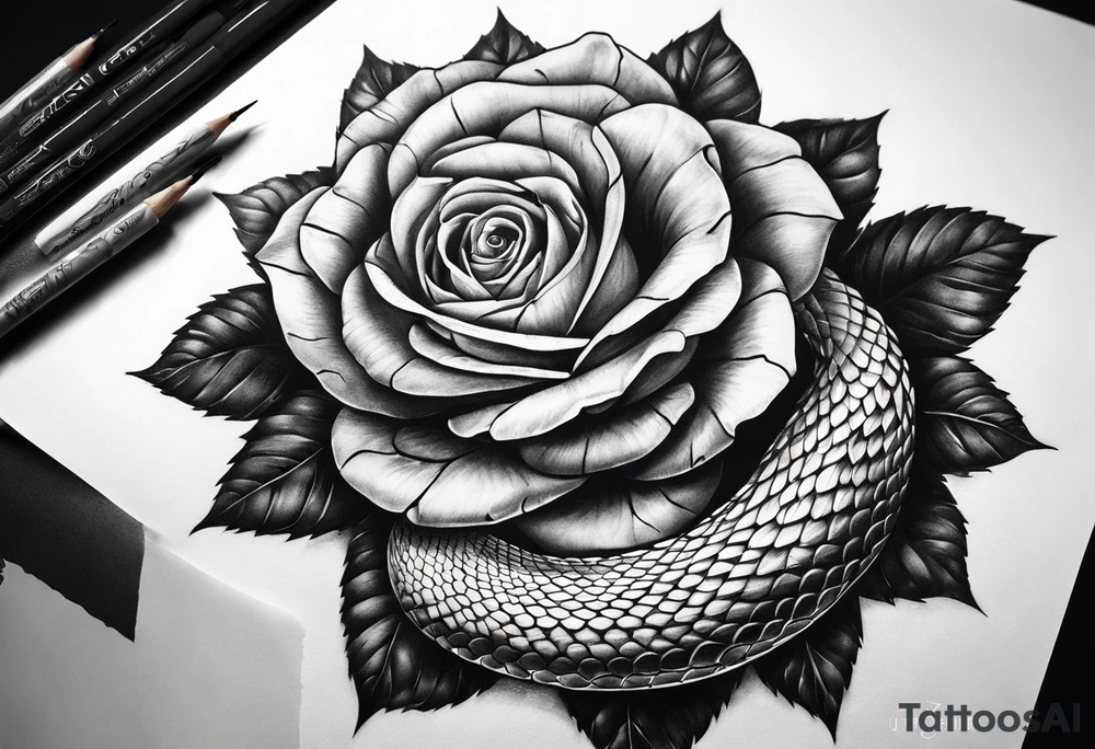 Snake with black rose tattoo idea
