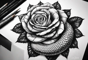 Snake with black rose tattoo idea