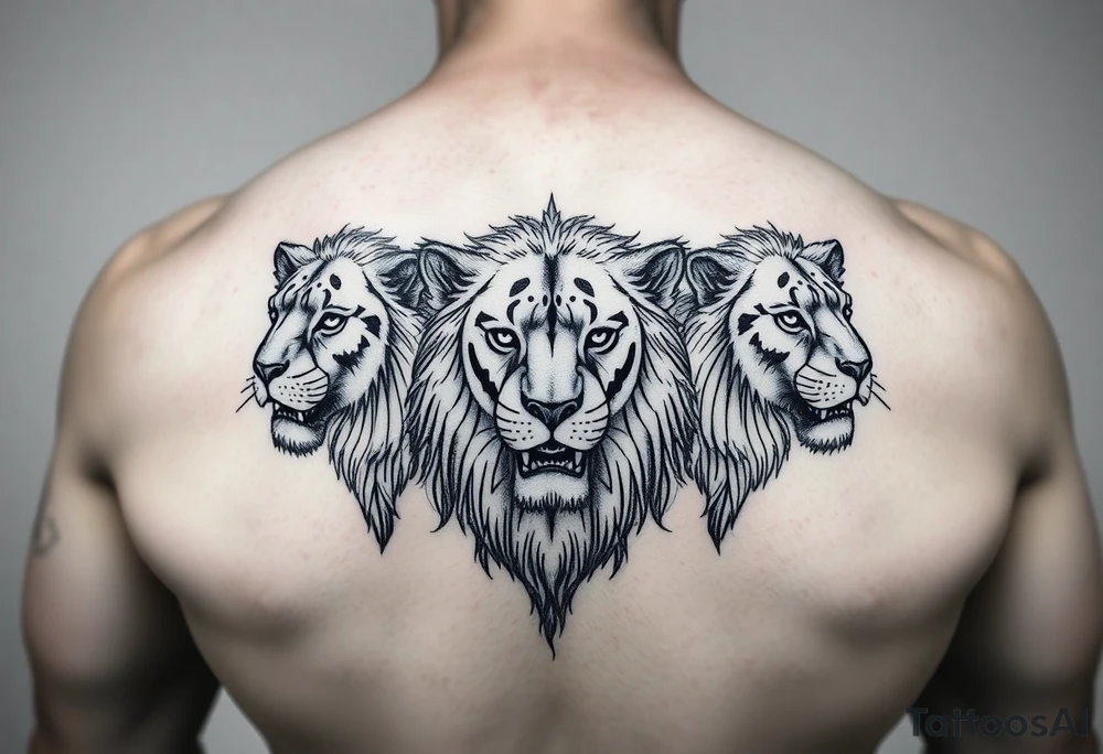 3lions on the front torso large tattoo idea