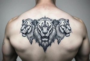 3lions on the front torso large tattoo idea