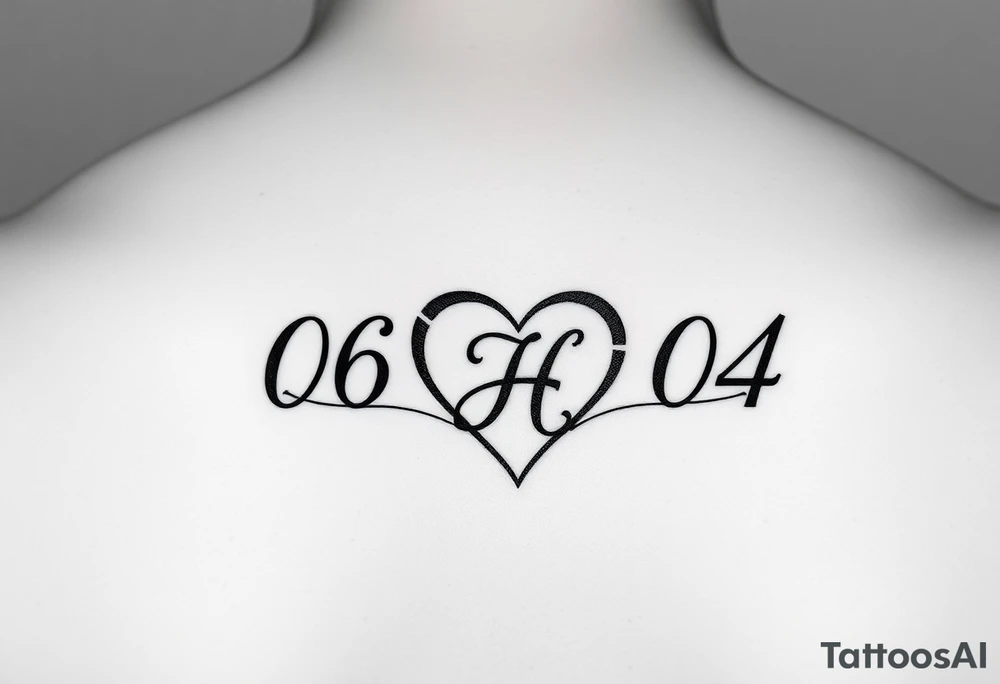 06-09-04 written fancy and under it is a heart inside the heart is a letter H in cursive on the lower back tattoo idea