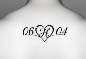 06-09-04 written fancy and under it is a heart inside the heart is a letter H in cursive on the lower back tattoo idea