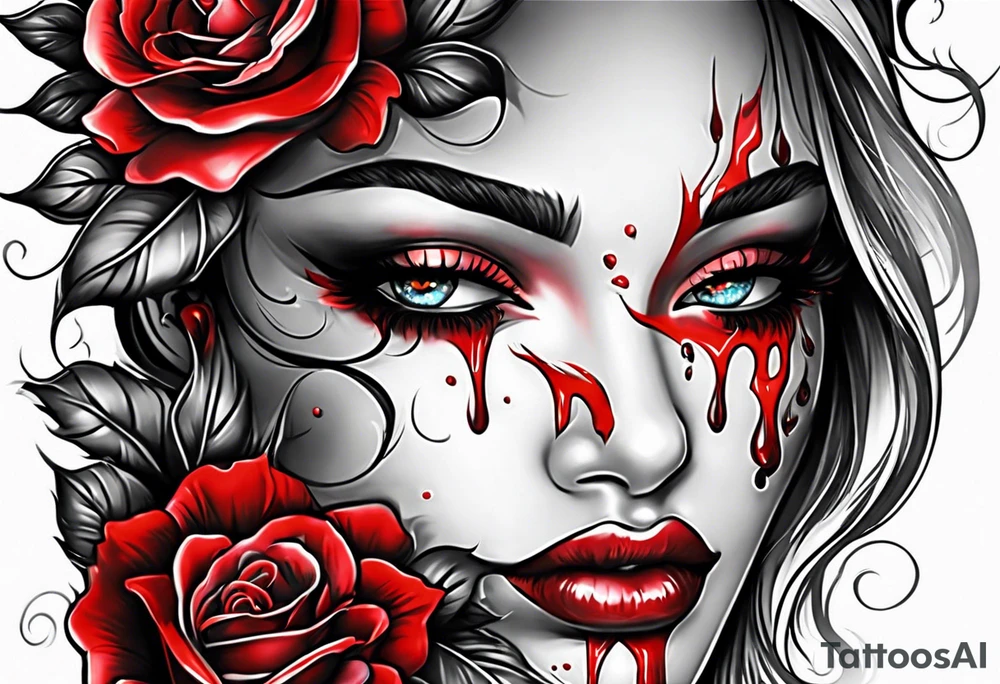 Bleeding tear draining to down from red eye sleeve tattoo design tattoo idea