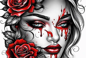 Bleeding tear draining to down from red eye sleeve tattoo design tattoo idea