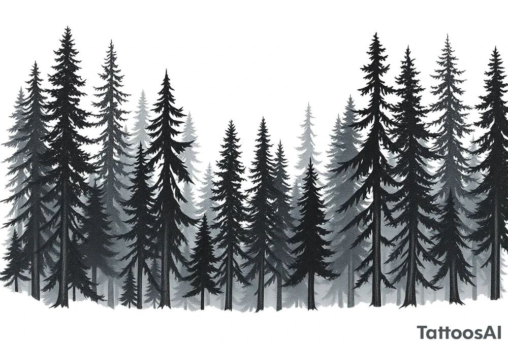 Coniferouse forest silhouette with black and gray trees tattoo idea Coniferouse forest silhouette with black and gray trees tattoo idea