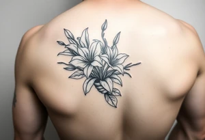 lilies and spider plant in a floral wrap on the arm tattoo idea