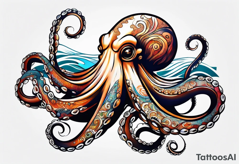 Octopus peaceful waves tattoo idea
