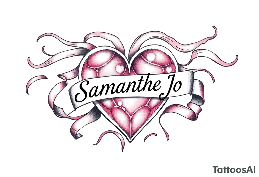 heart with flowing ribbons with the name Samantha Jo tattoo idea