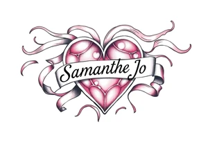 heart with flowing ribbons with the name Samantha Jo tattoo idea