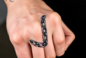 gothic chains intertwined on index finger and thumb tattoo idea