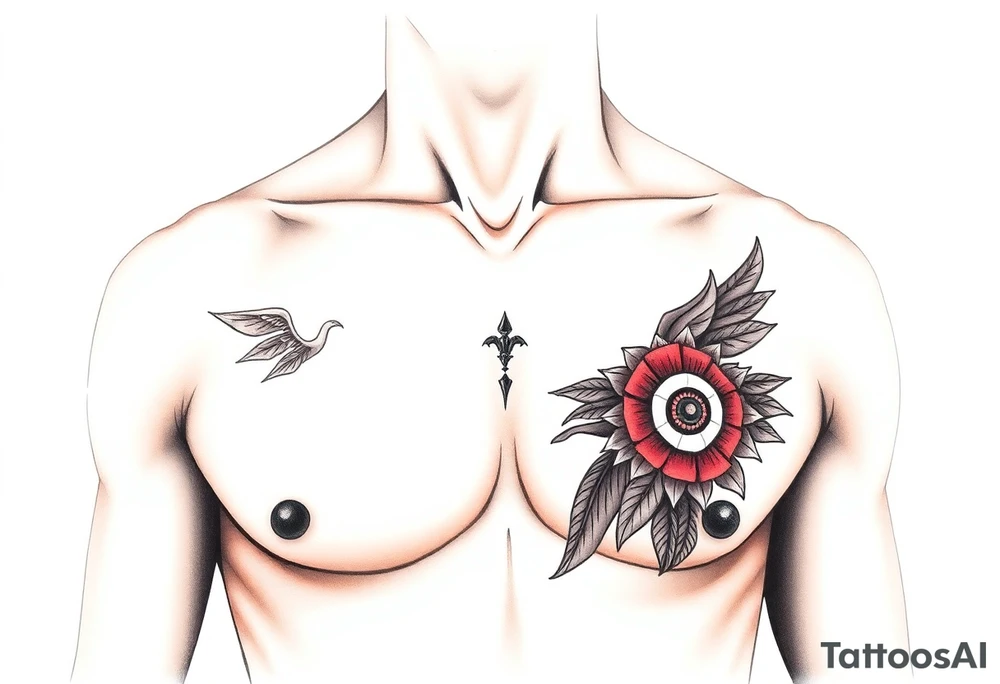 Indian chest color male left peck tattoo idea