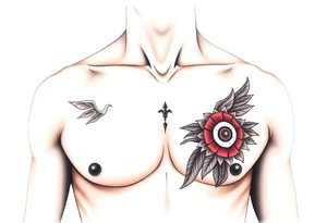 Indian chest color male left peck tattoo idea