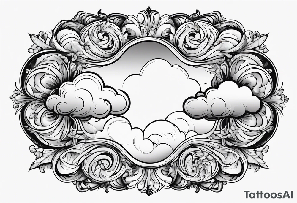 clouds jacobean swirl frame vignette tattoo idea