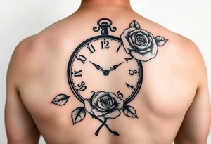 Clock showing 12:56 with rose stencil white background 
Not on body tattoo idea