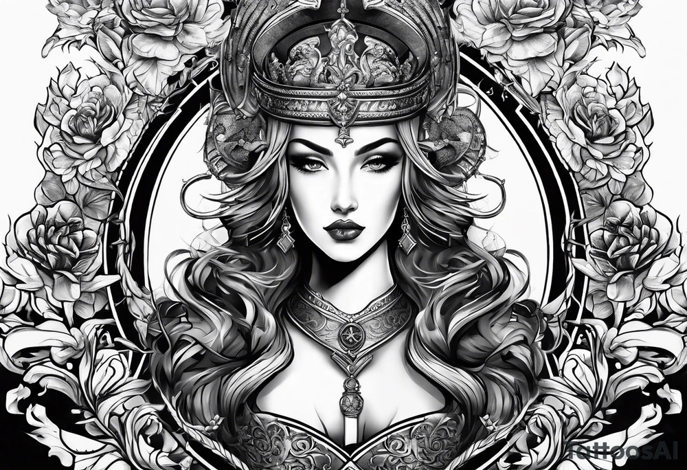 with lady juctice emblem a sword and a scale tattoo idea