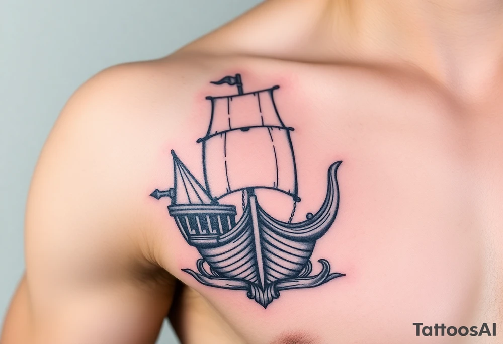 viking ship frontal, sea tattoo idea