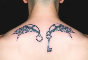 He still holds the key dangle key from red bird in memory of tattoo idea
