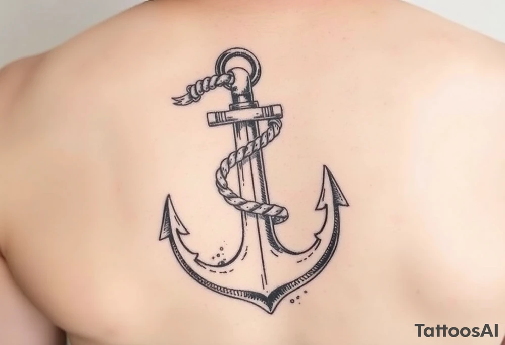 weathered anchor wrapped in nautical rope with sea waves tattoo idea