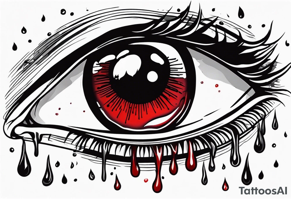 Bleeding red  eye tears flow tattoo idea
