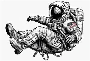 An astronaut floating upside down with jordan shoes on his feet tattoo idea