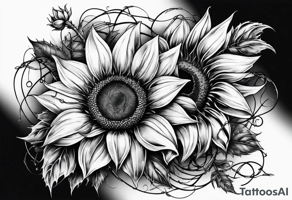Sunflower and barbed wire half sleeve tattoo idea