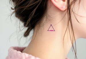 Three pink ink dots placed behind the ear in a triangle, inspired by celestial navigation and guidance. tattoo idea