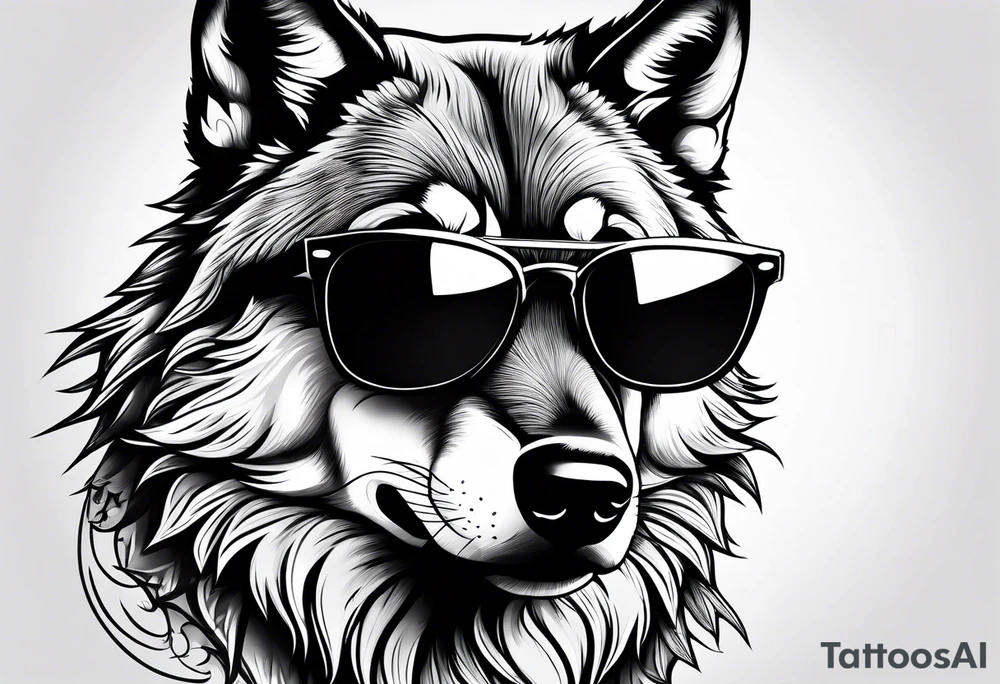 Badass Wolf wearing Sunglasses tattoo idea