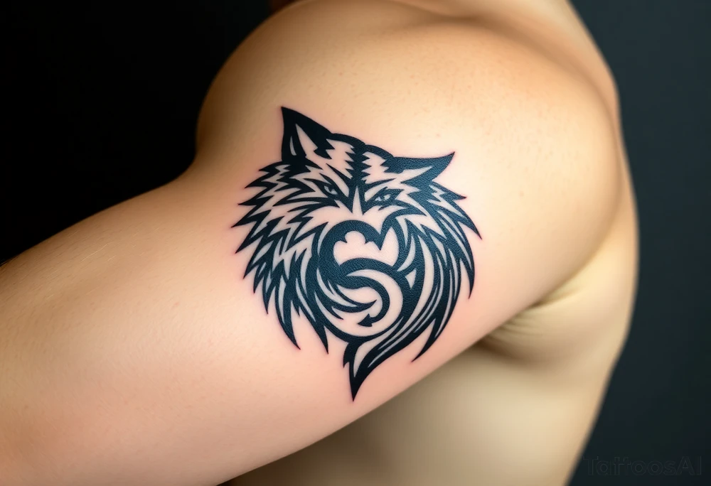 majestic yin yang wolf tribal tattoo idea
