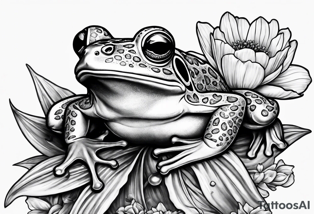 Frog with ring and flowers and sharks tattoo idea
