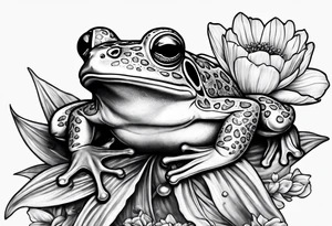 Frog with ring and flowers and sharks tattoo idea
