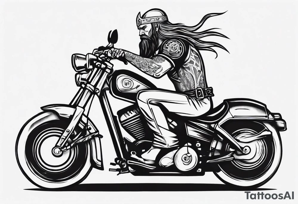 Motorcycle front view with viking tattoo idea