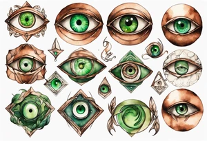 a copper and green eye-symbol tattoo idea